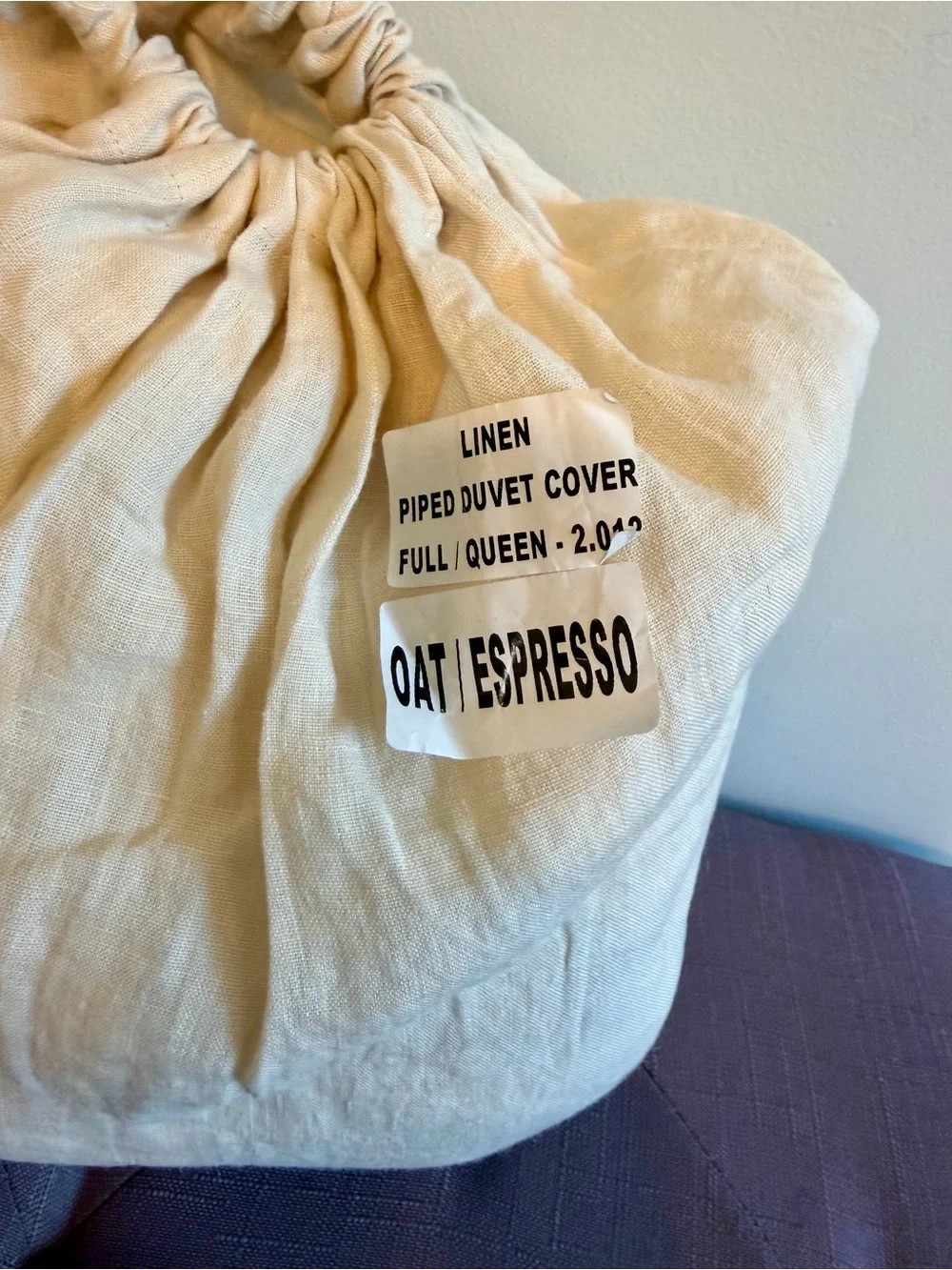 NWT Quince Luxury European Linen Oat/Espresso Piped Duvet Cover!